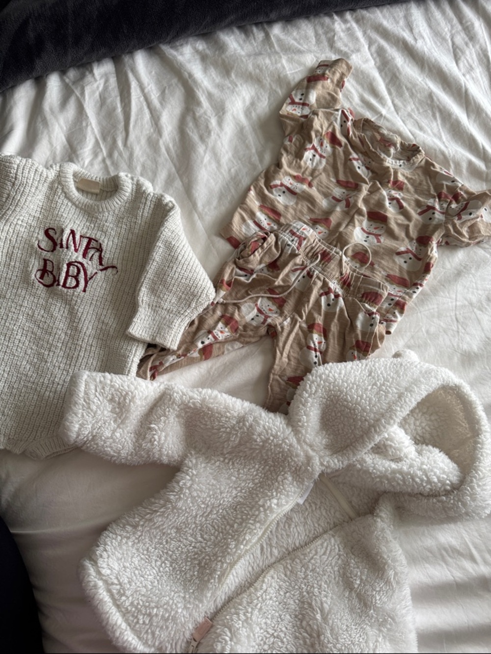 Carter's Tan Snowman Print Pajama Set with Cream Sweater & White Sherpa Jacket